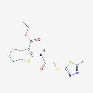 molecular formula C15H17N3O3S3 B4997969 ETHYL 2-{2-[(5-METHYL-1,3,4-THIADIAZOL-2-YL)SULFANYL]ACETAMIDO}-4H,5H,6H-CYCLOPENTA[B]THIOPHENE-3-CARBOXYLATE 