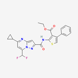 molecular formula C24H20F2N4O3S B4998428 ethyl 2-({[5-cyclopropyl-7-(difluoromethyl)pyrazolo[1,5-a]pyrimidin-2-yl]carbonyl}amino)-4-phenyl-3-thiophenecarboxylate 