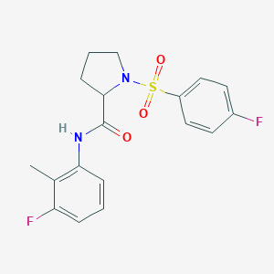 molecular formula C18H18F2N2O3S B499925 N-(3-FLUORO-2-METHYLPHENYL)-1-(4-FLUOROBENZENESULFONYL)PYRROLIDINE-2-CARBOXAMIDE 