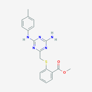 molecular formula C19H19N5O2S B499928 Methyl 2-({[4-amino-6-(4-toluidino)-1,3,5-triazin-2-yl]methyl}sulfanyl)benzoate 