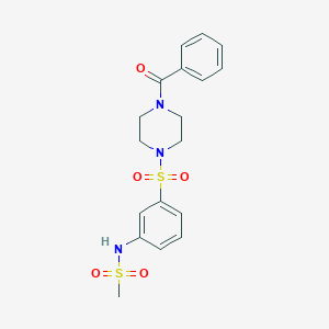 molecular formula C18H21N3O5S2 B499932 N-{3-[(4-benzoylpiperazin-1-yl)sulfonyl]phenyl}methanesulfonamide 