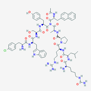 molecular formula C74H96ClN17O14 B049994 (2S)-N-[(2R)-1-[[(2R)-2-acetamido-3-naphthalen-2-ylpropanoyl]-[(2S)-2-[[(2S)-2-[[(2R)-2-[[(2R)-2-amino-3-(4-chlorophenyl)propanoyl]amino]-3-(1H-indol-3-yl)propanoyl]amino]-3-hydroxypropanoyl]amino]-3-(4-hydroxyphenyl)propanoyl]amino]-1-oxopropan-2-yl]-1-[(2S)-2-[[(2S)-2-[[(2R)-2-amino-6-(carbamoylamino)hexanoyl]amino]-4-methylpentanoyl]amino]-5-carbamimidamidopentanoyl]pyrrolidine-2-carboxamide CAS No. 120287-83-4