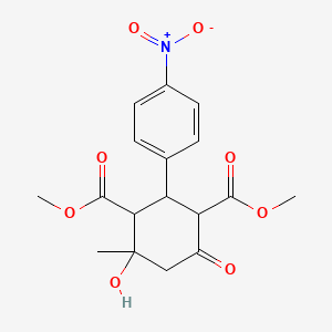 molecular formula C17H19NO8 B4999455 Dimethyl 4-hydroxy-4-methyl-2-(4-nitrophenyl)-6-oxocyclohexane-1,3-dicarboxylate 