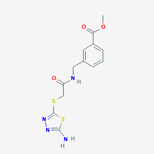 molecular formula C13H14N4O3S2 B499988 Methyl 3-[({[(5-amino-1,3,4-thiadiazol-2-yl)sulfanyl]acetyl}amino)methyl]benzoate 