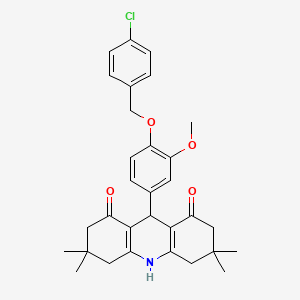 molecular formula C31H34ClNO4 B4999999 9-{4-[(4-CHLOROPHENYL)METHOXY]-3-METHOXYPHENYL}-3,3,6,6-TETRAMETHYL-1,2,3,4,5,6,7,8,9,10-DECAHYDROACRIDINE-1,8-DIONE 
