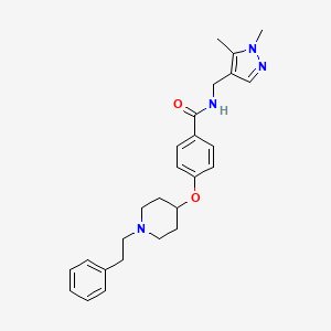 molecular formula C26H32N4O2 B5000090 N-[(1,5-dimethyl-1H-pyrazol-4-yl)methyl]-4-{[1-(2-phenylethyl)-4-piperidinyl]oxy}benzamide 
