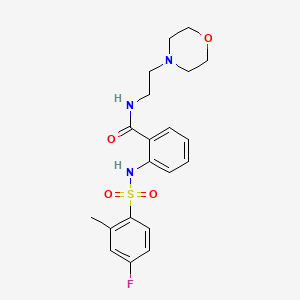 molecular formula C20H24FN3O4S B5000180 2-{[(4-fluoro-2-methylphenyl)sulfonyl]amino}-N-[2-(4-morpholinyl)ethyl]benzamide 
