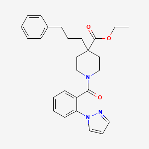 molecular formula C27H31N3O3 B5000266 ethyl 4-(3-phenylpropyl)-1-[2-(1H-pyrazol-1-yl)benzoyl]-4-piperidinecarboxylate 