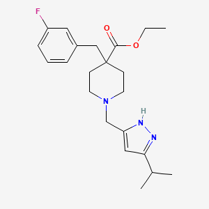 molecular formula C22H30FN3O2 B5001217 ethyl 4-[(3-fluorophenyl)methyl]-1-[(3-propan-2-yl-1H-pyrazol-5-yl)methyl]piperidine-4-carboxylate 