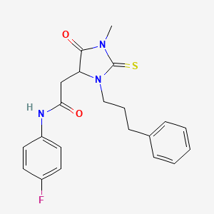 molecular formula C21H22FN3O2S B5001249 N-(4-fluorophenyl)-2-[1-methyl-5-oxo-3-(3-phenylpropyl)-2-thioxo-4-imidazolidinyl]acetamide 