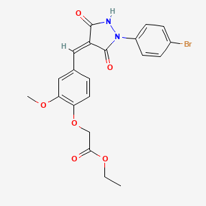 molecular formula C21H19BrN2O6 B5001311 ETHYL 2-(4-{[(4Z)-1-(4-BROMOPHENYL)-3,5-DIOXOPYRAZOLIDIN-4-YLIDENE]METHYL}-2-METHOXYPHENOXY)ACETATE 
