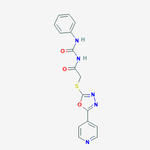 molecular formula C16H13N5O3S B500132 N-phenyl-N'-({[5-(4-pyridinyl)-1,3,4-oxadiazol-2-yl]sulfanyl}acetyl)urea 