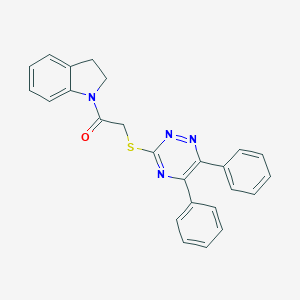molecular formula C25H20N4OS B500133 2-((5,6-Diphenyl-1,2,4-triazin-3-yl)thio)-1-(indolin-1-yl)ethan-1-one 