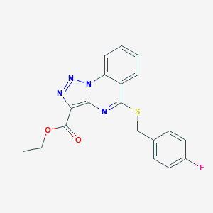 molecular formula C19H15FN4O2S B500141 Ethyl 5-[(4-fluorobenzyl)sulfanyl][1,2,3]triazolo[1,5-a]quinazoline-3-carboxylate 