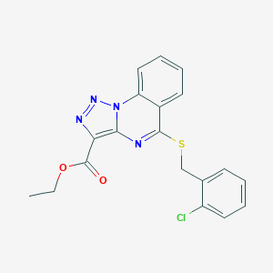 molecular formula C19H15ClN4O2S B500142 Ethyl 5-[(2-chlorobenzyl)sulfanyl][1,2,3]triazolo[1,5-a]quinazoline-3-carboxylate 