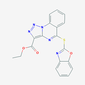 molecular formula C19H13N5O3S B500144 Ethyl 5-(1,3-benzoxazol-2-ylsulfanyl)[1,2,3]triazolo[1,5-a]quinazoline-3-carboxylate 