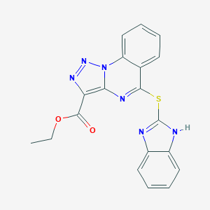 molecular formula C19H14N6O2S B500145 ethyl 5-(1H-benzimidazol-2-ylsulfanyl)[1,2,3]triazolo[1,5-a]quinazoline-3-carboxylate 
