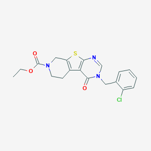 molecular formula C19H18ClN3O3S B500158 ethyl 4-[(2-chlorophenyl)methyl]-3-oxo-8-thia-4,6,11-triazatricyclo[7.4.0.02,7]trideca-1(9),2(7),5-triene-11-carboxylate 