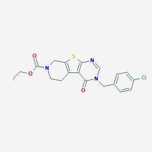 molecular formula C19H18ClN3O3S B500162 ethyl 4-[(4-chlorophenyl)methyl]-3-oxo-8-thia-4,6,11-triazatricyclo[7.4.0.02,7]trideca-1(9),2(7),5-triene-11-carboxylate 