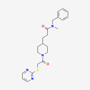 molecular formula C22H28N4O2S B5001634 N-benzyl-N-methyl-3-{1-[(2-pyrimidinylthio)acetyl]-4-piperidinyl}propanamide 