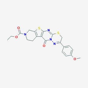molecular formula C21H20N4O4S2 B500168 ethyl 6-(4-methoxyphenyl)-9-oxo-4,17-dithia-2,7,8,14-tetrazatetracyclo[8.7.0.03,8.011,16]heptadeca-1(10),2,6,11(16)-tetraene-14-carboxylate 