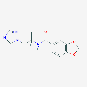 molecular formula C13H14N4O3 B500247 N-[1-methyl-2-(1H-1,2,4-triazol-1-yl)ethyl]-1,3-benzodioxole-5-carboxamide CAS No. 942357-10-0