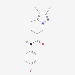 molecular formula C16H20FN3O B500274 N-(4-fluorophenyl)-2-methyl-3-(3,4,5-trimethyl-1H-pyrazol-1-yl)propanamide CAS No. 957507-05-0