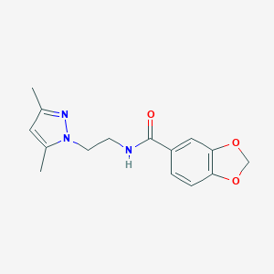 molecular formula C15H17N3O3 B500296 N-[2-(3,5-dimethylpyrazol-1-yl)ethyl]-1,3-benzodioxole-5-carboxamide CAS No. 890604-14-5