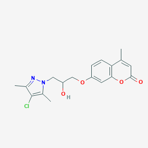 molecular formula C18H19ClN2O4 B500362 7-(3-(4-chloro-3,5-dimethyl-1H-pyrazol-1-yl)-2-hydroxypropoxy)-4-methyl-2H-chromen-2-one CAS No. 890598-07-9