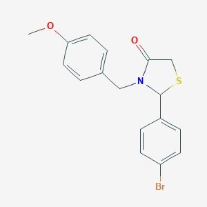 molecular formula C17H16BrNO2S B500664 2-(4-Bromophenyl)-3-(4-methoxybenzyl)-1,3-thiazolidin-4-one 