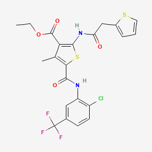 molecular formula C22H18ClF3N2O4S2 B5008326 ETHYL 5-{[2-CHLORO-5-(TRIFLUOROMETHYL)PHENYL]CARBAMOYL}-4-METHYL-2-[2-(THIOPHEN-2-YL)ACETAMIDO]THIOPHENE-3-CARBOXYLATE 