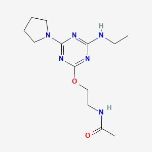 molecular formula C13H22N6O2 B5008611 N-(2-{[4-(ethylamino)-6-(1-pyrrolidinyl)-1,3,5-triazin-2-yl]oxy}ethyl)acetamide 