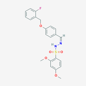 molecular formula C22H21FN2O5S B5008637 N'-{4-[(2-fluorobenzyl)oxy]benzylidene}-2,4-dimethoxybenzenesulfonohydrazide 