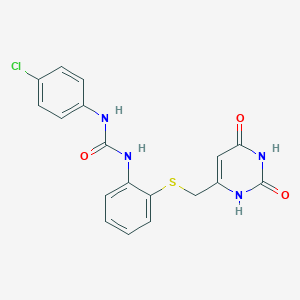 molecular formula C18H15ClN4O3S B500950 N-(4-chlorophenyl)-N'-(2-{[(2,6-dioxo-1,2,3,6-tetrahydro-4-pyrimidinyl)methyl]sulfanyl}phenyl)urea 