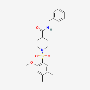 molecular formula C22H28N2O4S B5009820 N-benzyl-1-(2-methoxy-4,5-dimethylphenyl)sulfonylpiperidine-4-carboxamide 