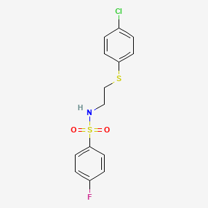 molecular formula C14H13ClFNO2S2 B5010044 N-{2-[(4-chlorophenyl)thio]ethyl}-4-fluorobenzenesulfonamide 