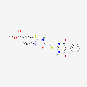 molecular formula C22H18N4O5S2 B5010131 Ethyl 2-({[(4,6-dioxo-5-phenyl-1,4,5,6-tetrahydropyrimidin-2-yl)sulfanyl]acetyl}amino)-1,3-benzothiazole-6-carboxylate 