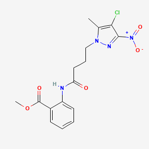 molecular formula C16H17ClN4O5 B5010376 Methyl 2-[4-(4-chloro-5-methyl-3-nitro-1H-pyrazol-1-YL)butanamido]benzoate 