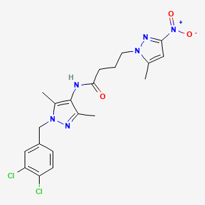 molecular formula C20H22Cl2N6O3 B5010444 N-{1-[(3,4-Dichlorophenyl)methyl]-3,5-dimethyl-1H-pyrazol-4-YL}-4-(5-methyl-3-nitro-1H-pyrazol-1-YL)butanamide 