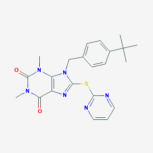 molecular formula C22H24N6O2S B501063 9-(4-tert-butylbenzyl)-1,3-dimethyl-8-(2-pyrimidinylsulfanyl)-3,9-dihydro-1H-purine-2,6-dione 