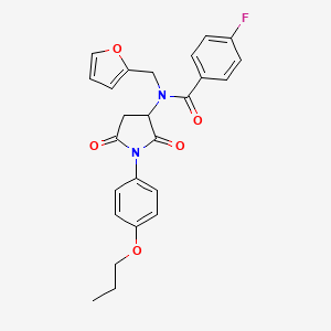 molecular formula C25H23FN2O5 B5010803 N-[2,5-dioxo-1-(4-propoxyphenyl)pyrrolidin-3-yl]-4-fluoro-N-(furan-2-ylmethyl)benzamide 