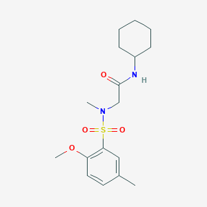 molecular formula C17H26N2O4S B5011378 N~1~-cyclohexyl-N~2~-[(2-methoxy-5-methylphenyl)sulfonyl]-N~2~-methylglycinamide 
