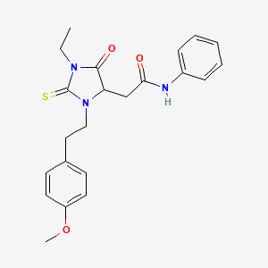 molecular formula C22H25N3O3S B5011817 2-{1-ethyl-3-[2-(4-methoxyphenyl)ethyl]-5-oxo-2-thioxoimidazolidin-4-yl}-N-phenylacetamide 