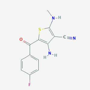 molecular formula C13H10FN3OS B501188 Thiophene-3-carbonitrile, 4-amino-5-(4-fluorobenzoyl)-2-methylamino- 