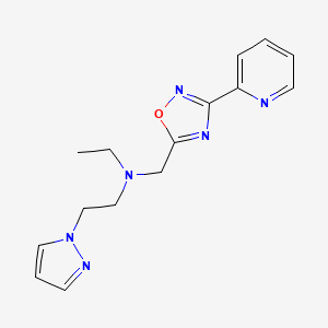 molecular formula C15H18N6O B5012096 N-ethyl-2-(1H-pyrazol-1-yl)-N-{[3-(2-pyridinyl)-1,2,4-oxadiazol-5-yl]methyl}ethanamine 