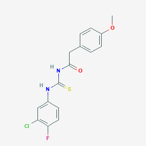 molecular formula C16H14ClFN2O2S B501216 N-[(3-chloro-4-fluorophenyl)carbamothioyl]-2-(4-methoxyphenyl)acetamide 