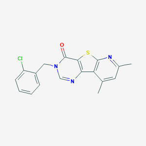 molecular formula C18H14ClN3OS B501400 5-[(2-chlorophenyl)methyl]-11,13-dimethyl-8-thia-3,5,10-triazatricyclo[7.4.0.02,7]trideca-1(9),2(7),3,10,12-pentaen-6-one CAS No. 716343-43-0