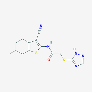 molecular formula C14H15N5OS2 B501417 N-(3-cyano-6-methyl-4,5,6,7-tetrahydro-1-benzothiophen-2-yl)-2-(4H-1,2,4-triazol-3-ylsulfanyl)acetamide 