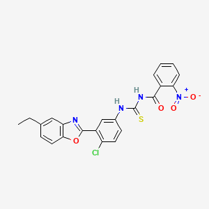 molecular formula C23H17ClN4O4S B5015843 N-{[4-chloro-3-(5-ethyl-1,3-benzoxazol-2-yl)phenyl]carbamothioyl}-2-nitrobenzamide 