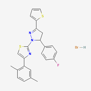 molecular formula C24H21BrFN3S2 B5016146 4-(2,5-Dimethylphenyl)-2-[3-(4-fluorophenyl)-5-thiophen-2-yl-3,4-dihydropyrazol-2-yl]-1,3-thiazole;hydrobromide 